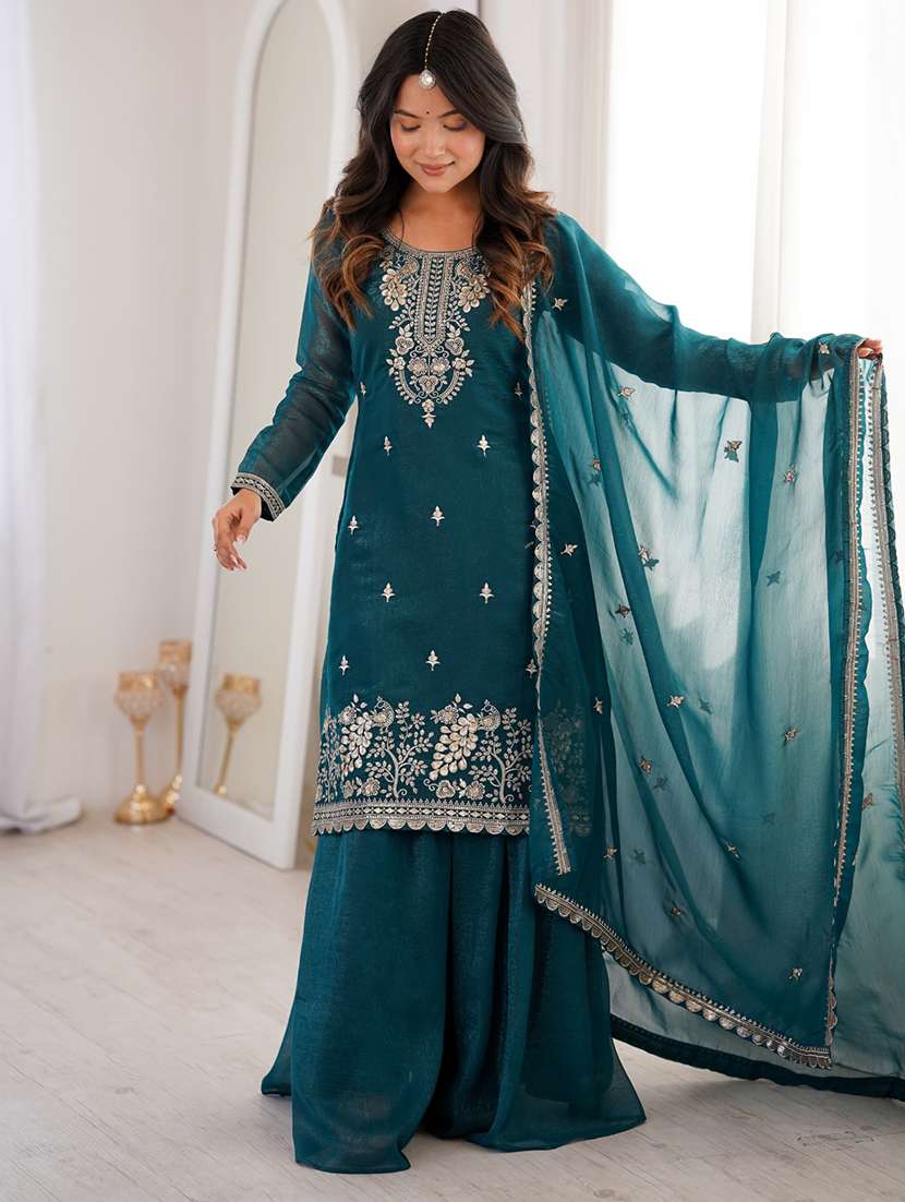 women embroidered long sleeves kurta palazzo set with dupatta - 22595396 -  Standard Image - 2
