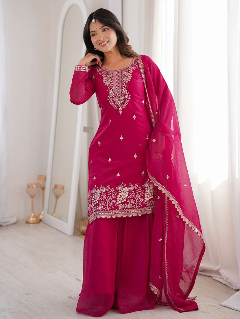 women embroidered long sleeves kurta palazzo set with dupatta - 22595397 -  Standard Image - 2
