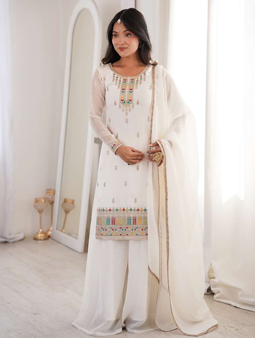 Women Embroidered Long Sleeves Kurta Palazzo Set With Dupatta - 22595398 -  Standard Image - 2