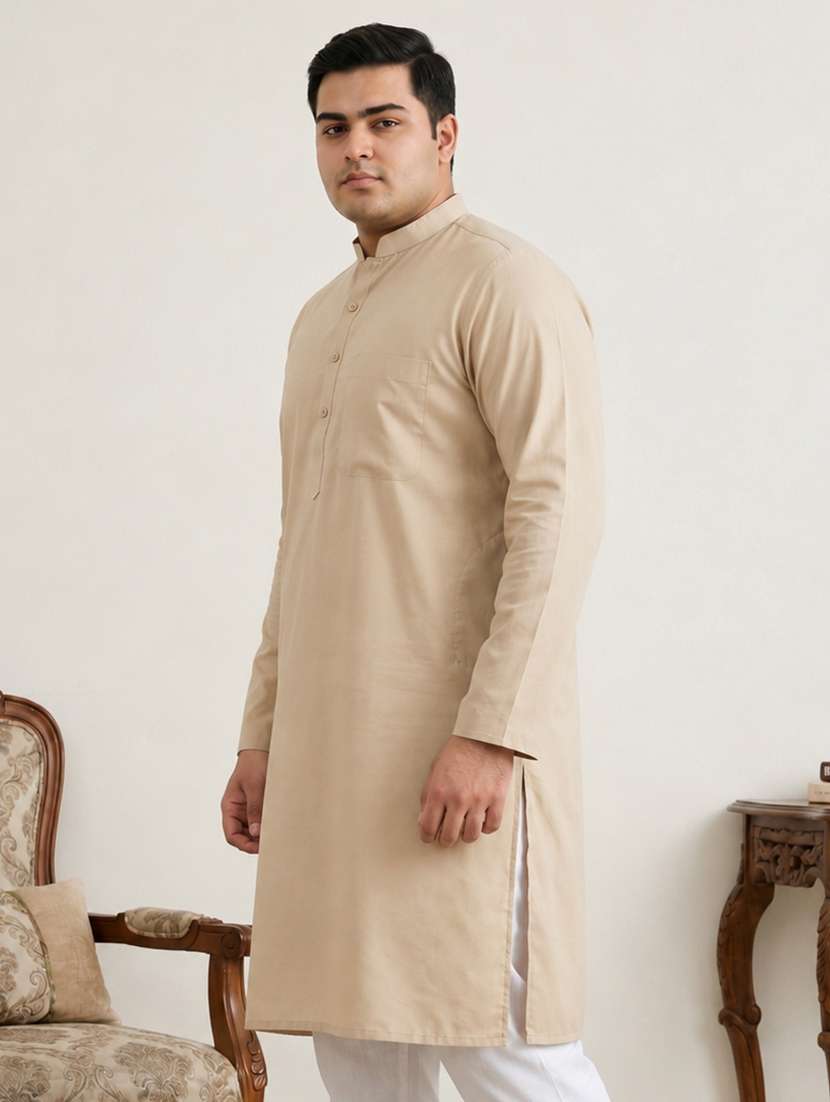 Men Solid Mandarin Neck Long Kurta - 22595424 -  Standard Image - 2