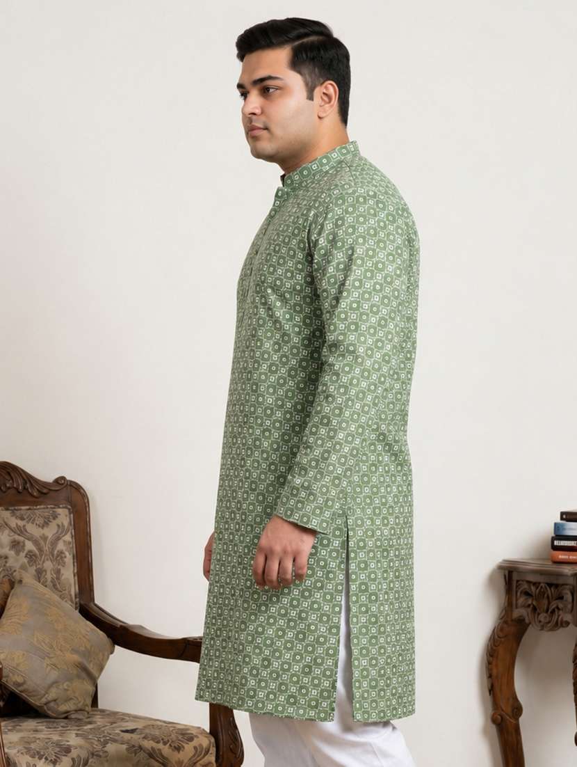 men printed mandarin neck long kurta - 22595432 -  Standard Image - 2