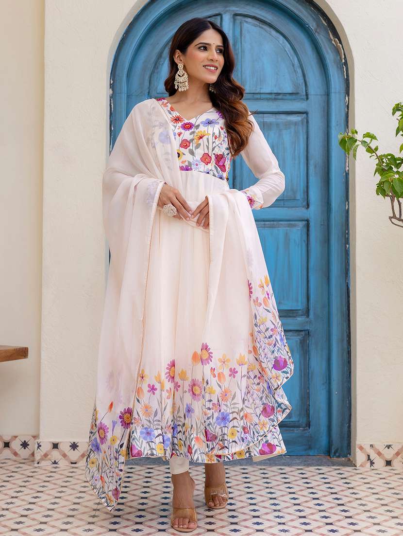 women printed long sleeves kurta pant set with dupatta - 22595439 -  Standard Image - 2