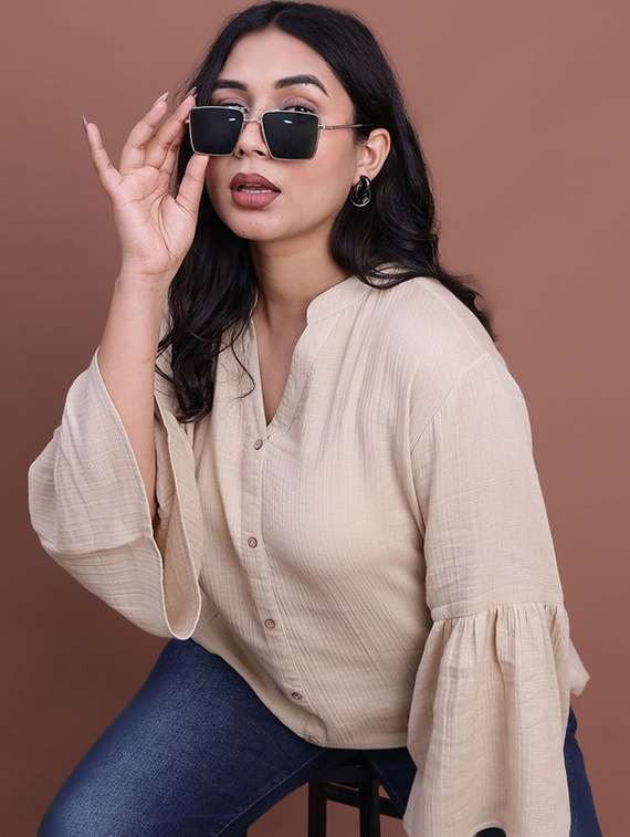 women solid long sleeves regular top