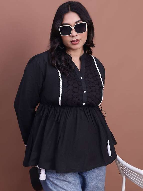 women embroidered long sleeves peplum top 