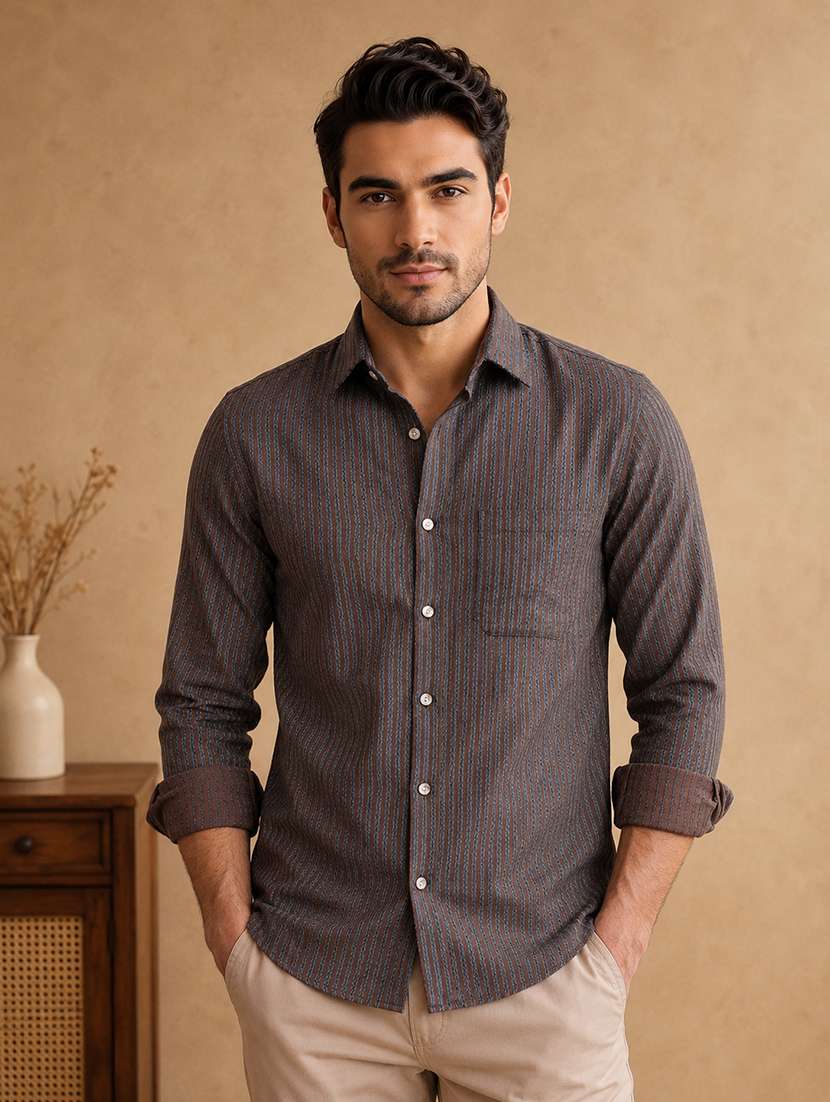 men striped long sleeve regular fit casual shirt - 22595535 -  Standard Image - 2
