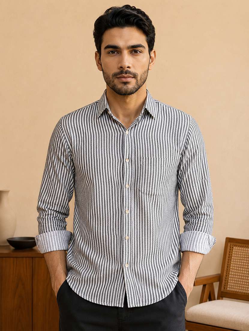 men striped long sleeve regular fit casual shirt - 22595537 -  Standard Image - 2