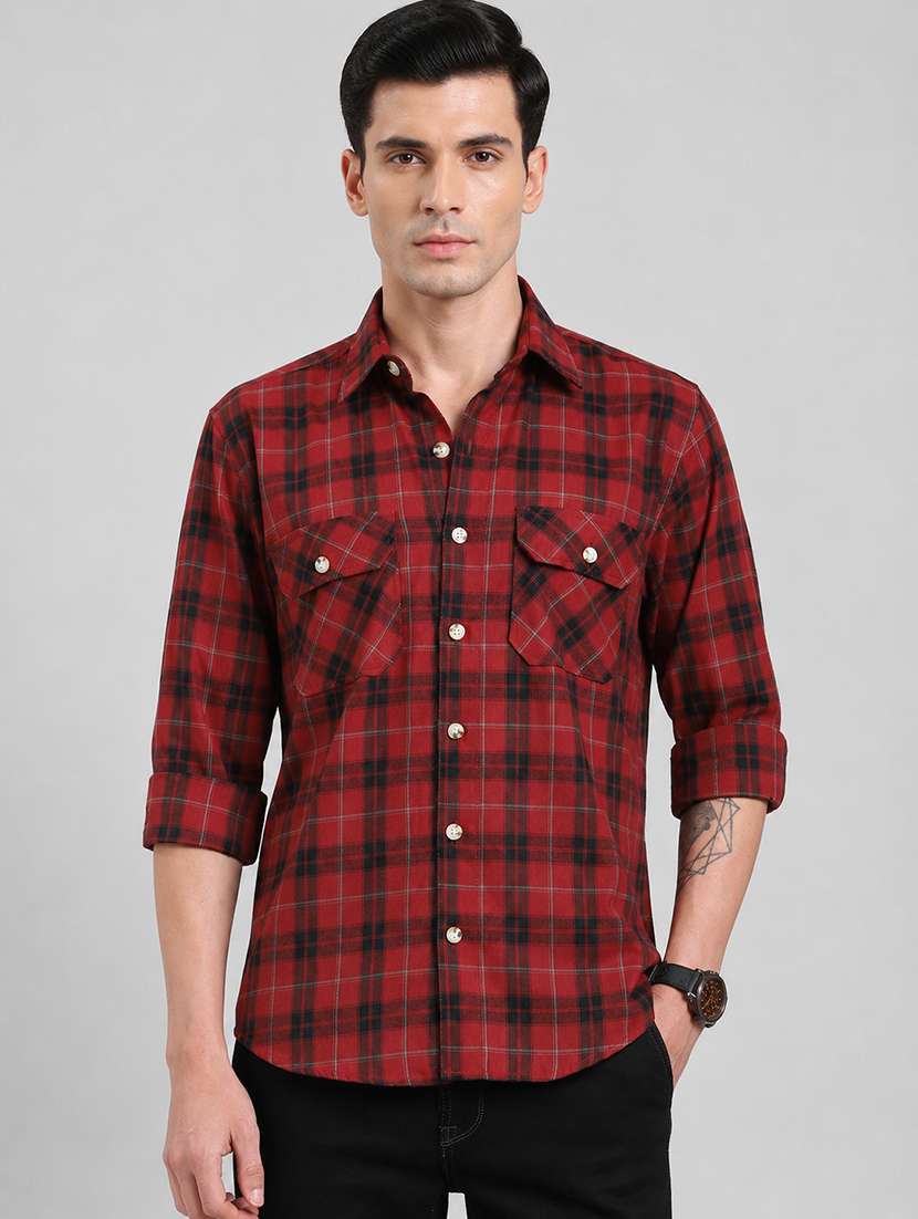 men checkered long sleeve regular fit casual shirt