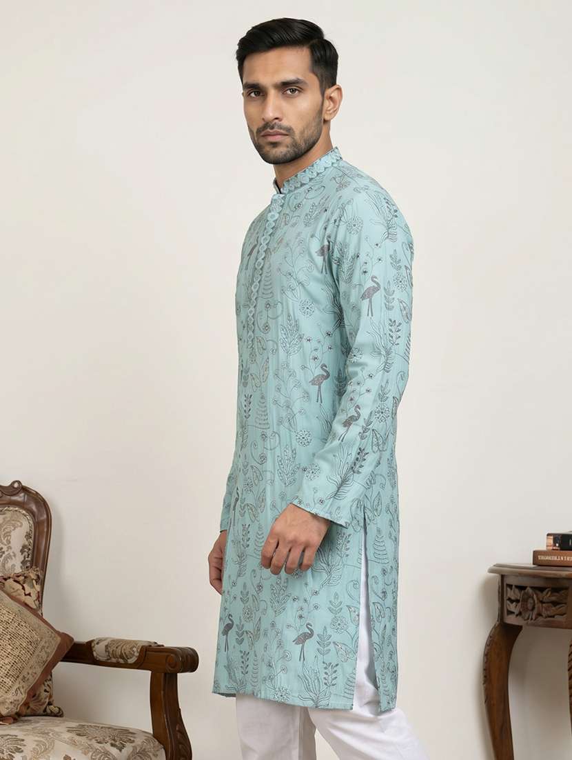 Men Embroidered Mandarin Neck Long Kurta - 22595928 -  Standard Image - 2