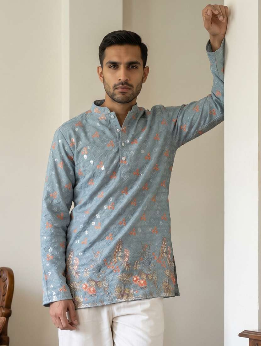 men printed mandarin neck short kurta - 22595951 -  Standard Image - 2