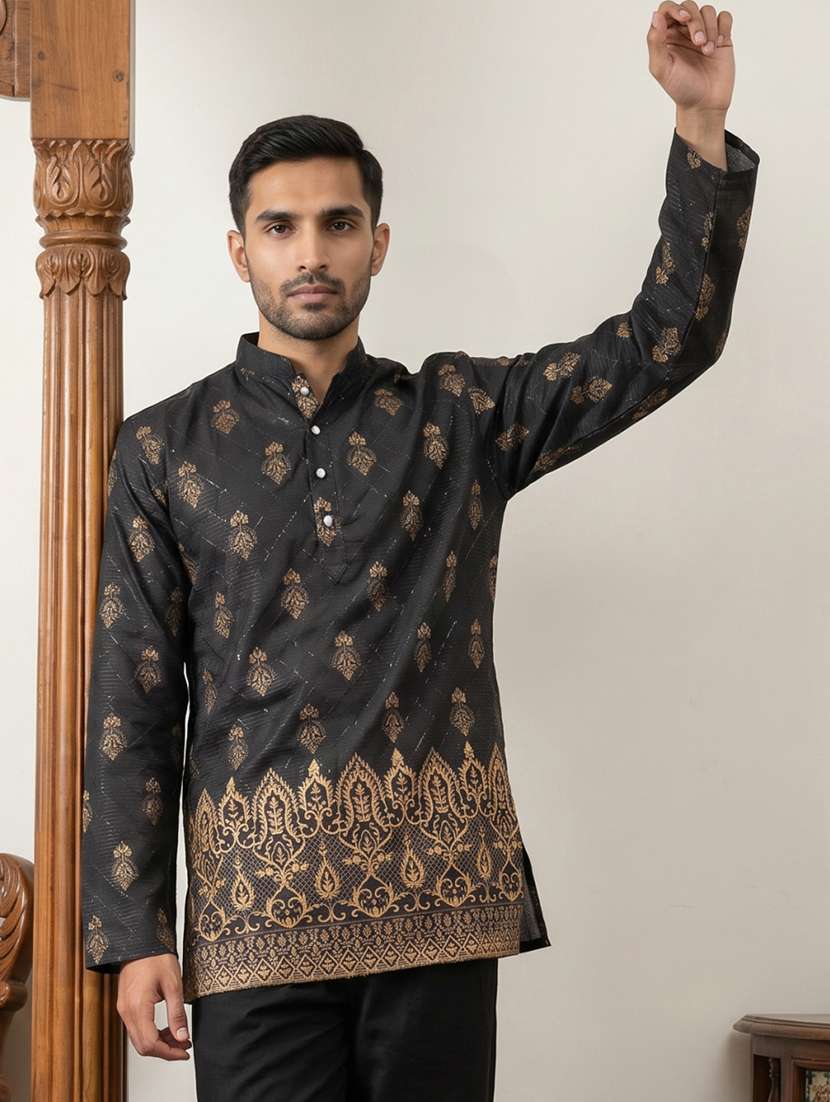 men printed mandarin neck short kurta - 22595954 -  Standard Image - 2