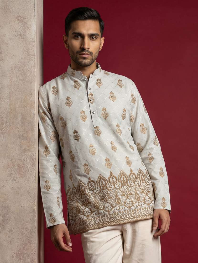 men printed mandarin neck short kurta - 22595955 -  Standard Image - 2