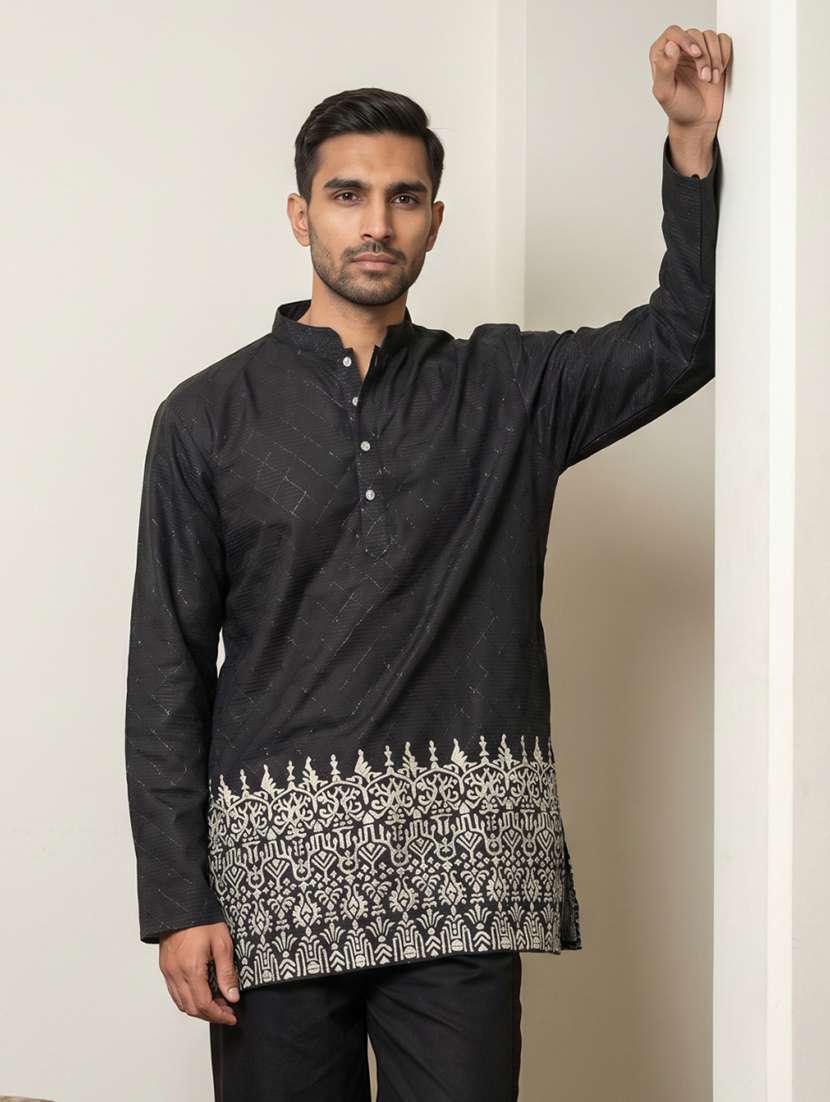 men printed mandarin neck short kurta - 22595956 -  Standard Image - 2