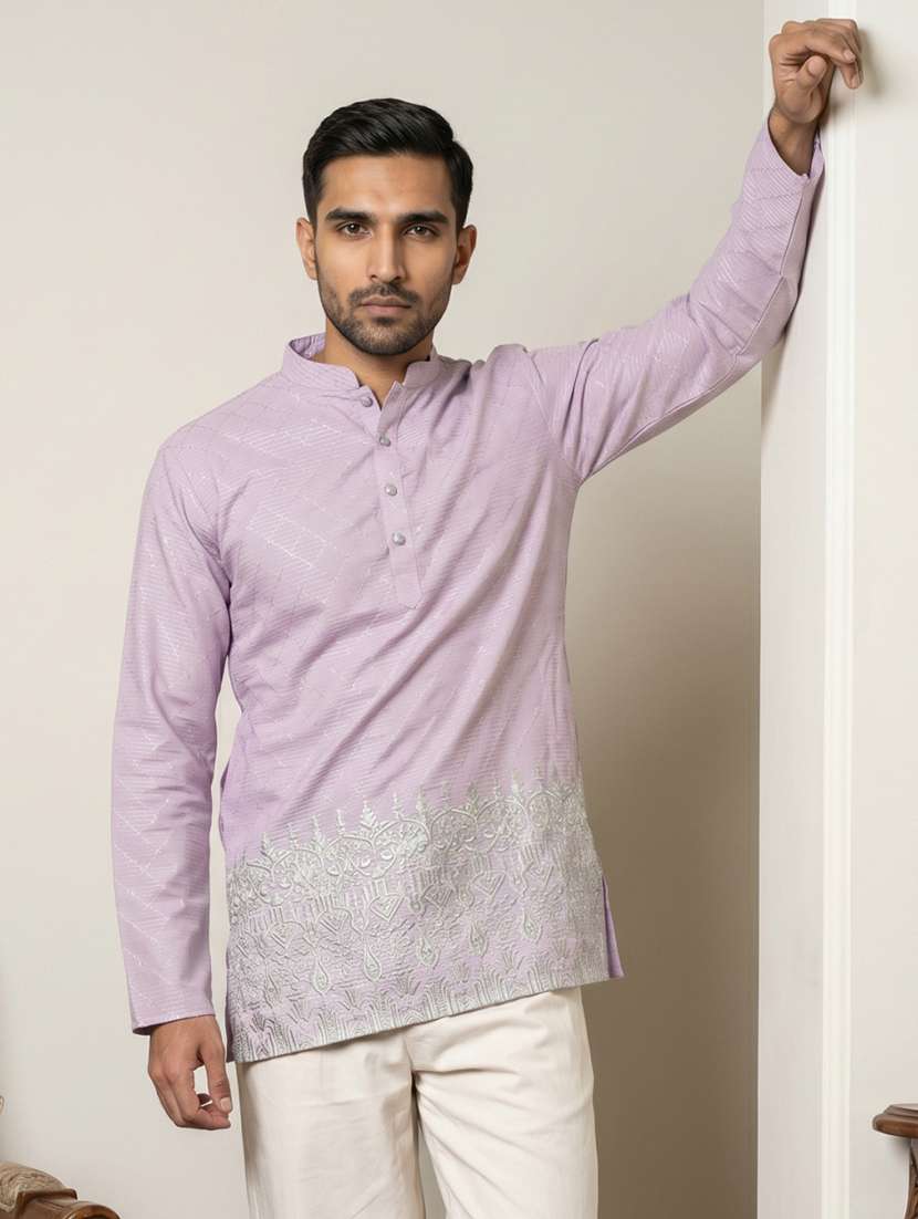 men printed mandarin neck short kurta - 22595957 -  Standard Image - 2