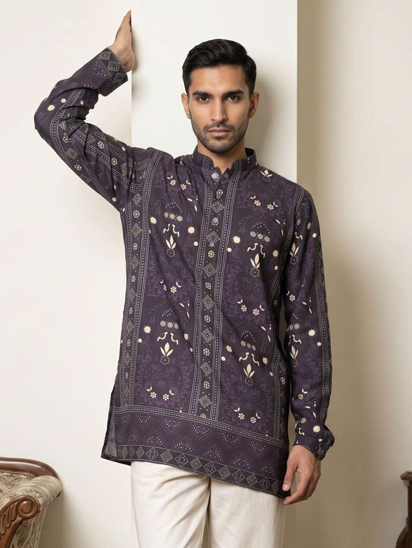 men printed mandarin neck short kurta - 22595963 -  Standard Image - 2