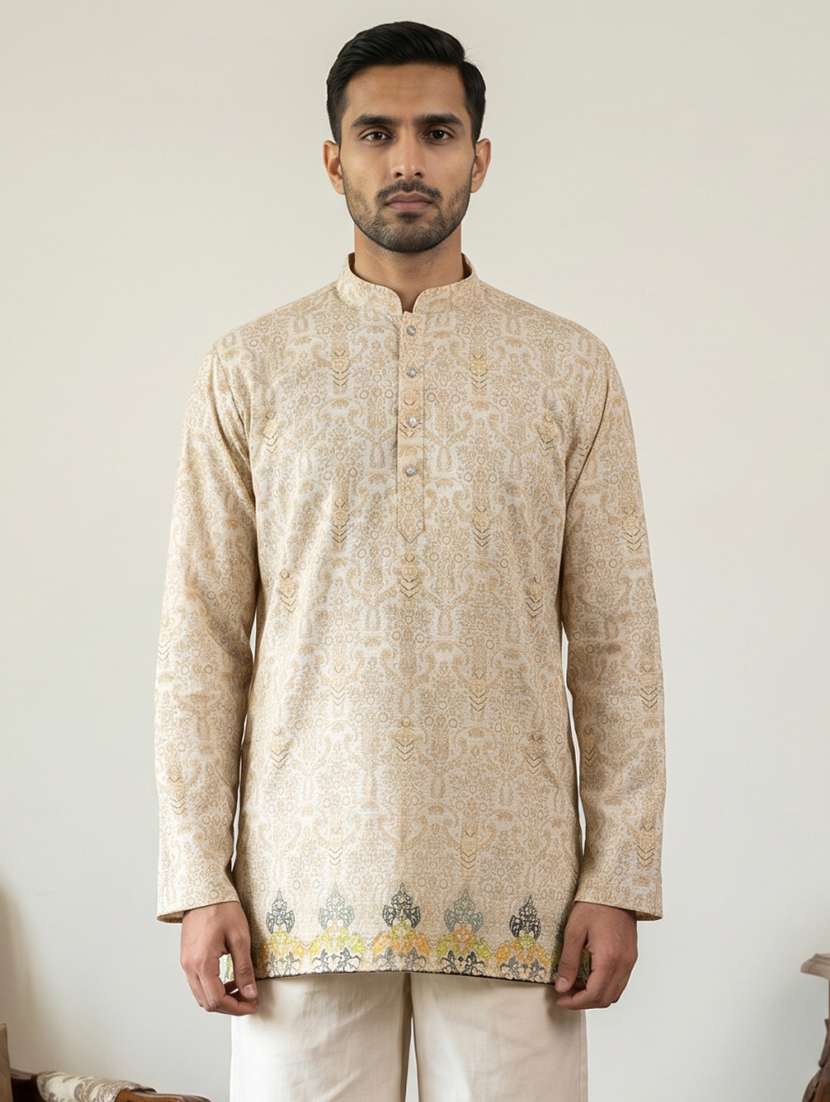 men printed mandarin neck short kurta - 22595965 -  Standard Image - 2