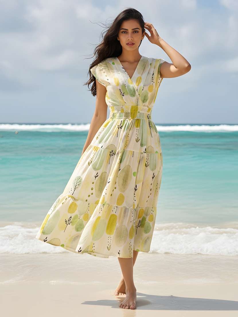 Women Printed Cap Sleeve Tiered Dress - 22595969 -  Standard Image - 2
