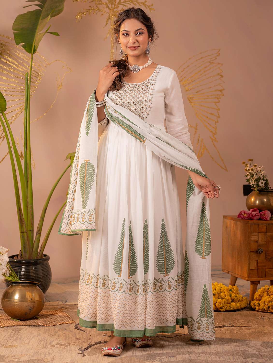 women printed three quarter sleeves kurta dupatta set - 22595985 -  Standard Image - 2