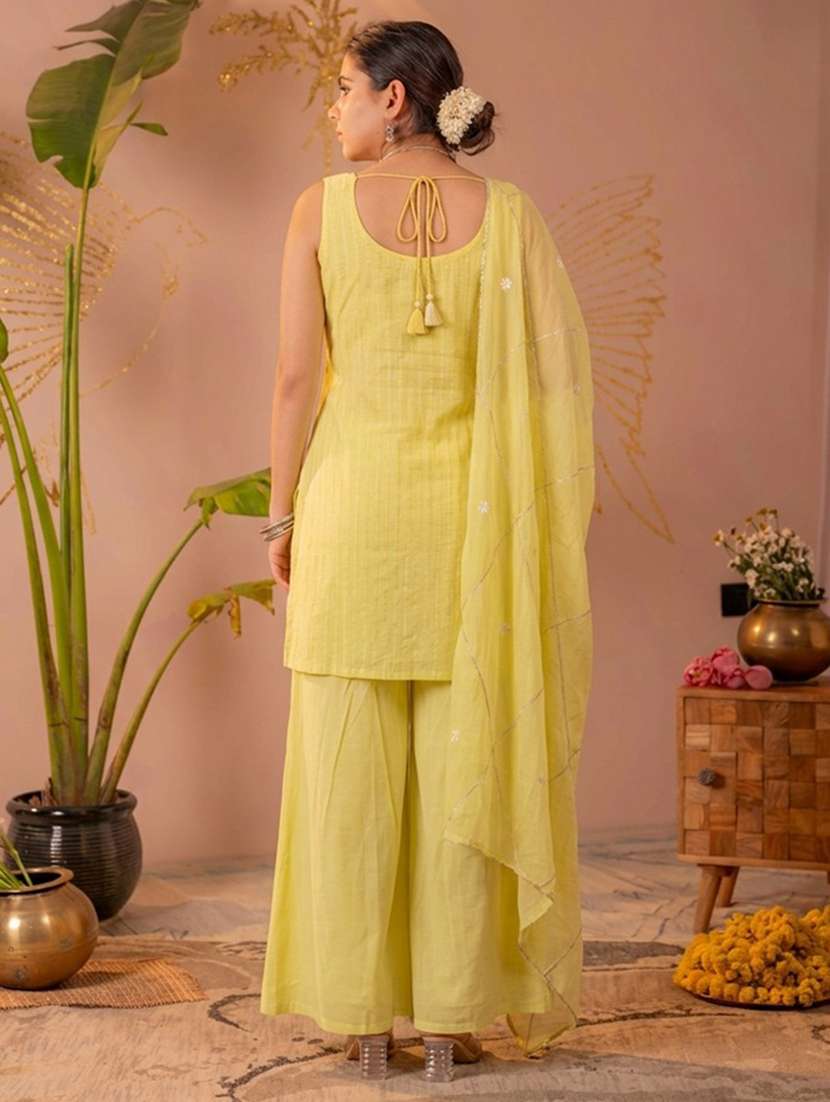 Women Embroidered Sleeveless Kurta Palazzo Set With Dupatta - 22596002 -  Standard Image - 2
