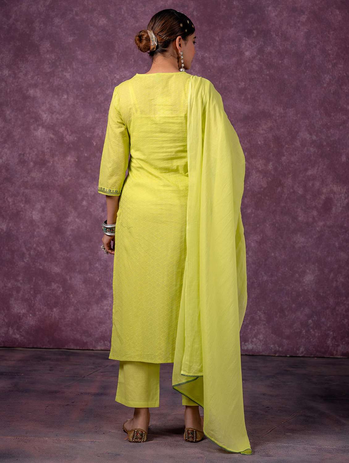 Women Embroidered Three Quarter Sleeves Kurta Pant Set With Dupatta - 22596008 -  Standard Image - 2