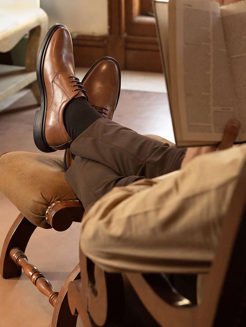 Men Solid Lace Up Derby Shoes - 22596112 -  Standard Image - 2