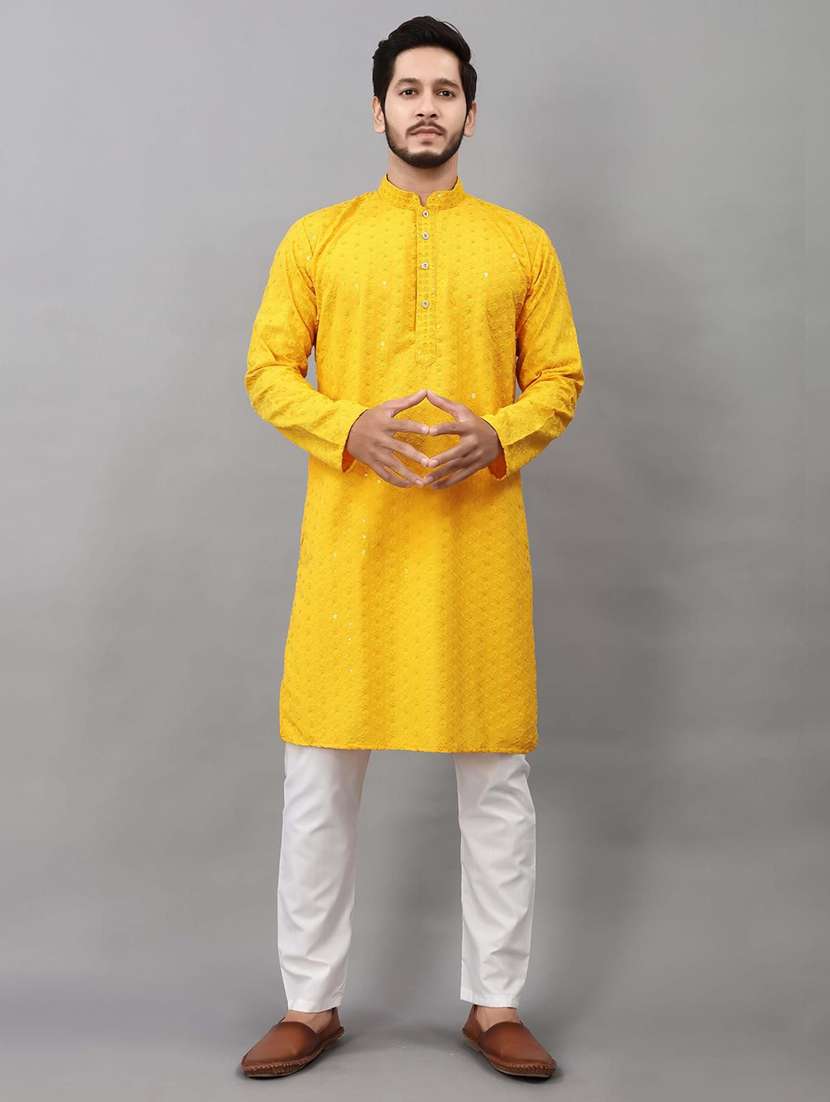 Men Solid With Work Mandarin Neck Kurta Pyjama Set - 22596604 -  Standard Image - 2