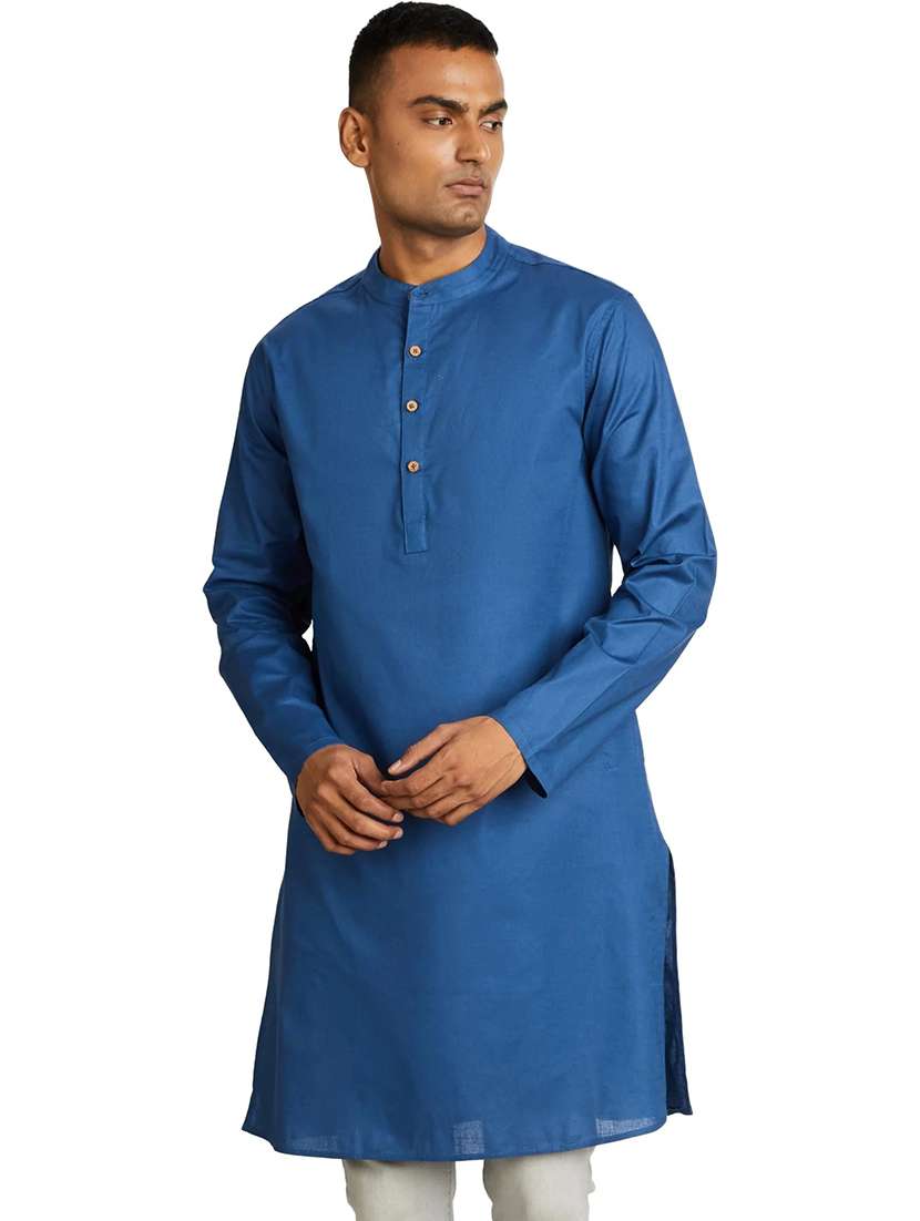 Men Solid Mandarin Neck Long Kurta - 22596677 -  Standard Image - 2