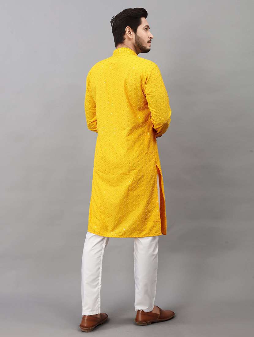 men solid with work mandarin neck long kurta - 22596746 -  Standard Image - 2