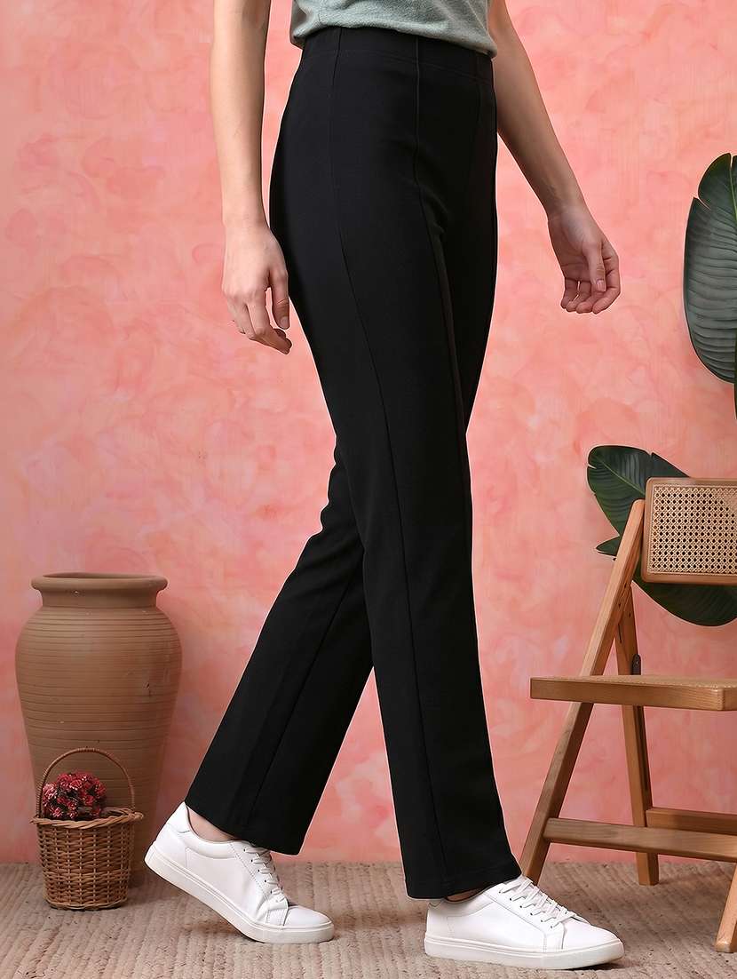Women Solid High Rise Straight Trouser - 22596760 -  Standard Image - 2