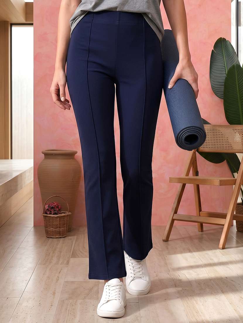 women solid mid rise bootcut trouser