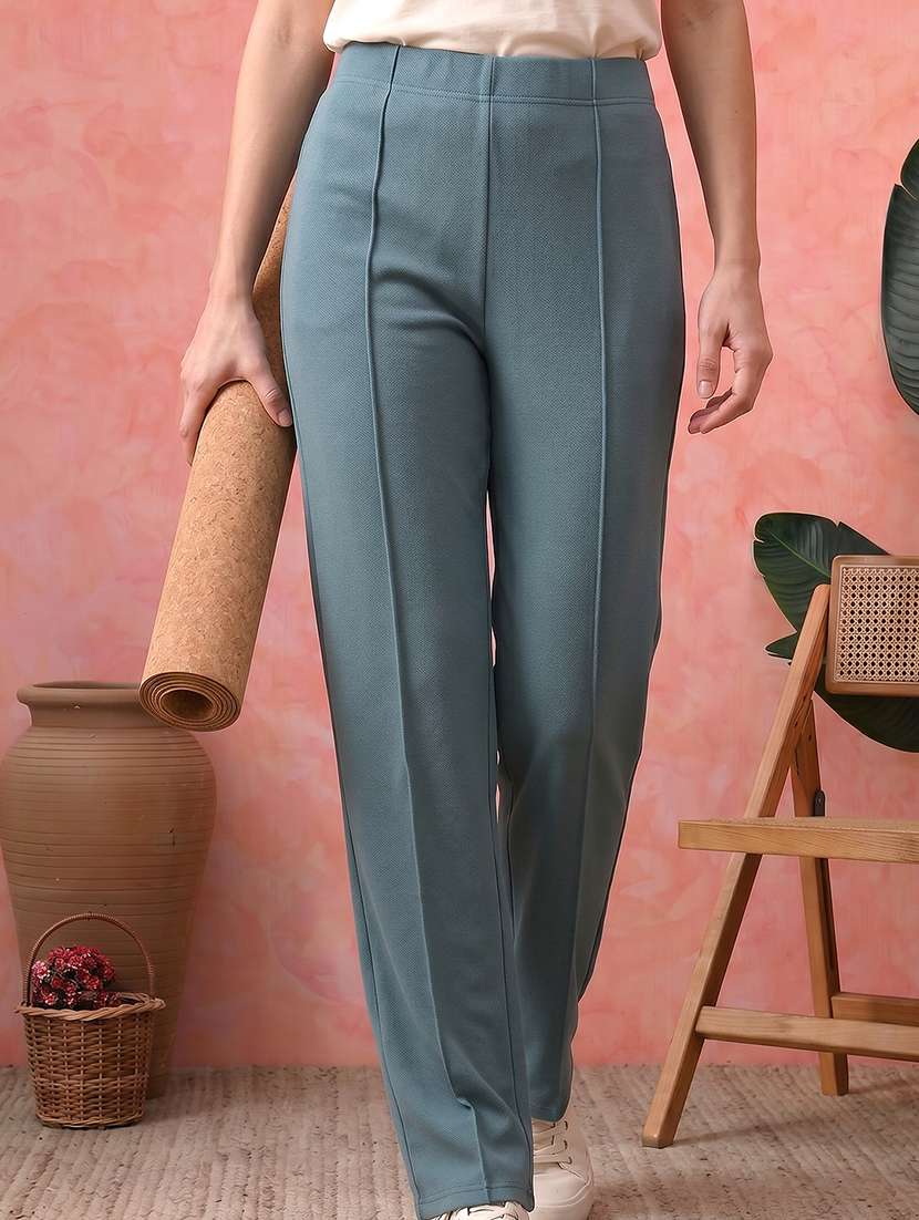 women self design high rise straight trouser