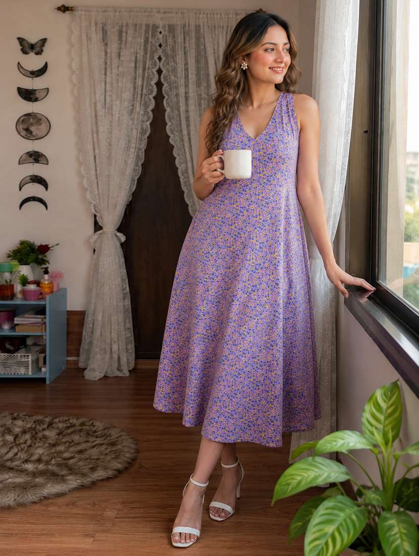 women printed sleeveless fit and flare dress - 22596972 -  Standard Image - 2