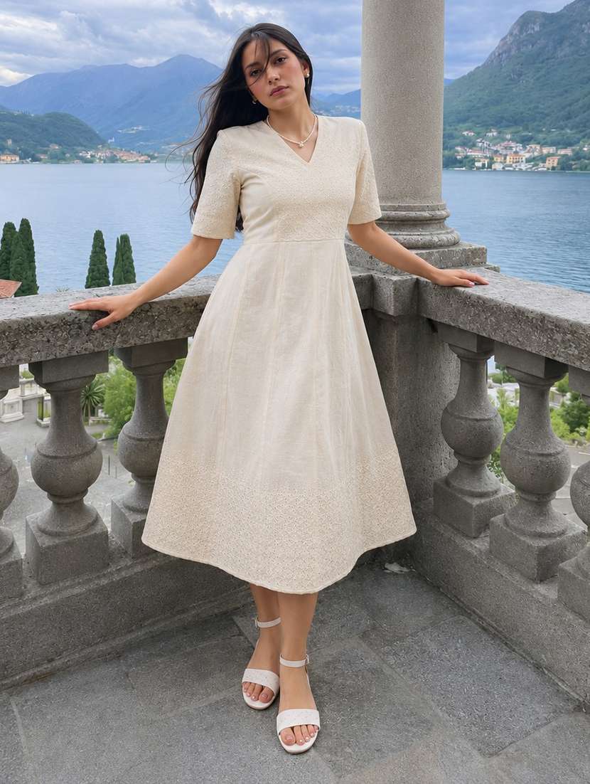 women self design short sleeves fit and flare dress - 22596973 -  Standard Image - 2