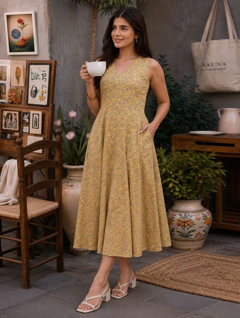 women printed sleeveless fit and flare dress - 22596984 -  Standard Image - 2