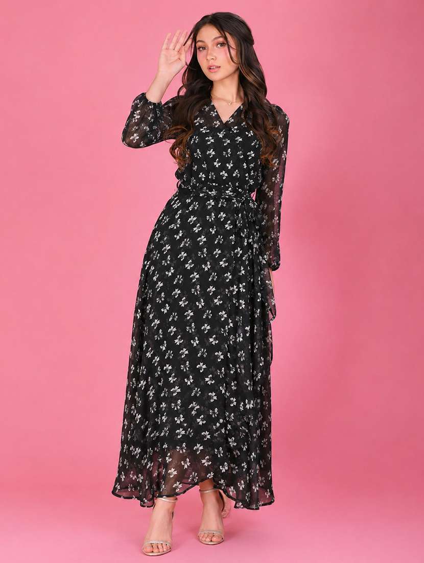 women printed long sleeves wrap dress - 22597000 -  Standard Image - 2