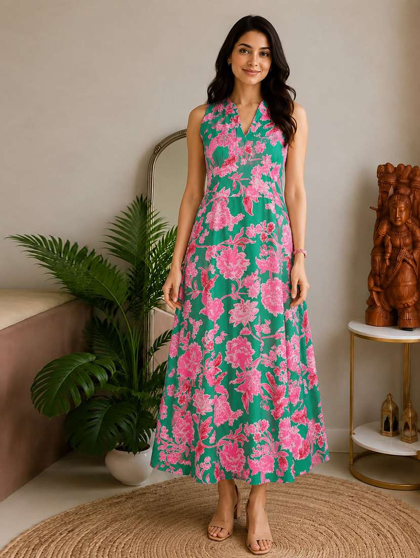 women printed sleeveless fit and flare dress - 22597007 -  Standard Image - 2