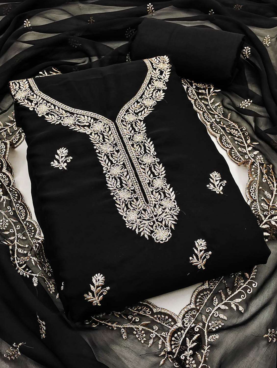 women solid with work unstitched suit set