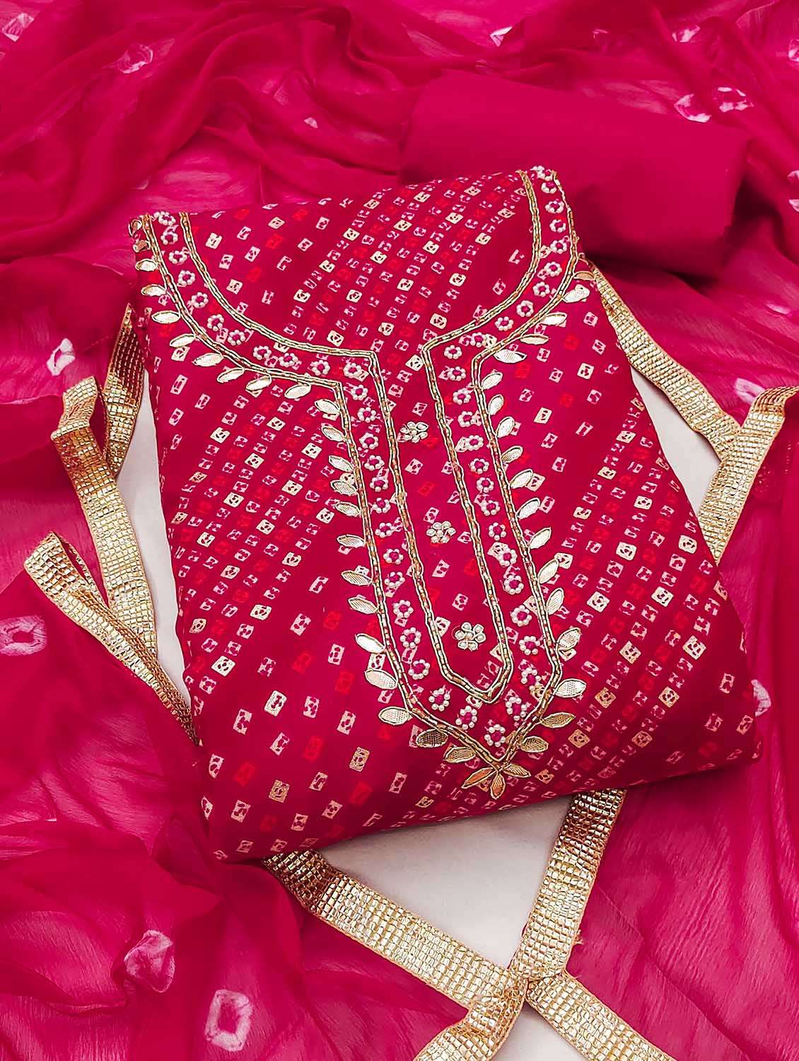 Women Bandhani Printed Unstitched Suit Set - 22597193 -  Standard Image - 2