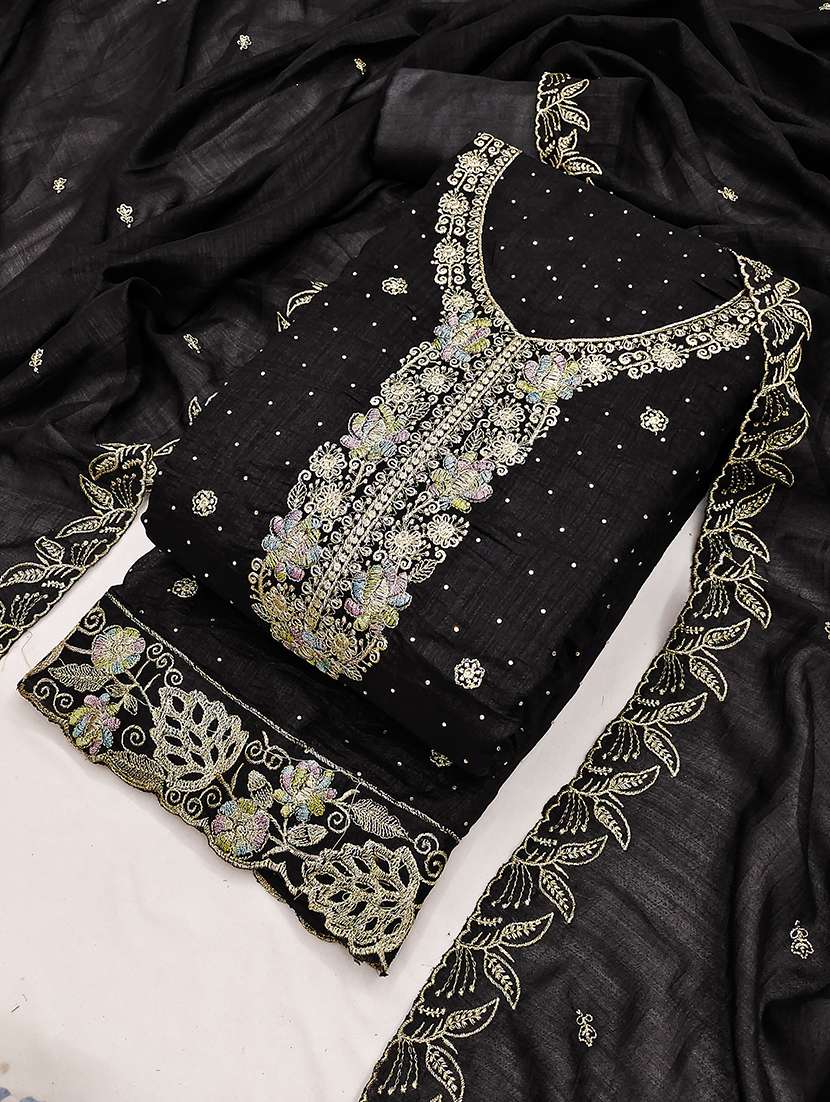Women Solid With Work Unstitched Suit Set - 22597204 -  Standard Image - 2