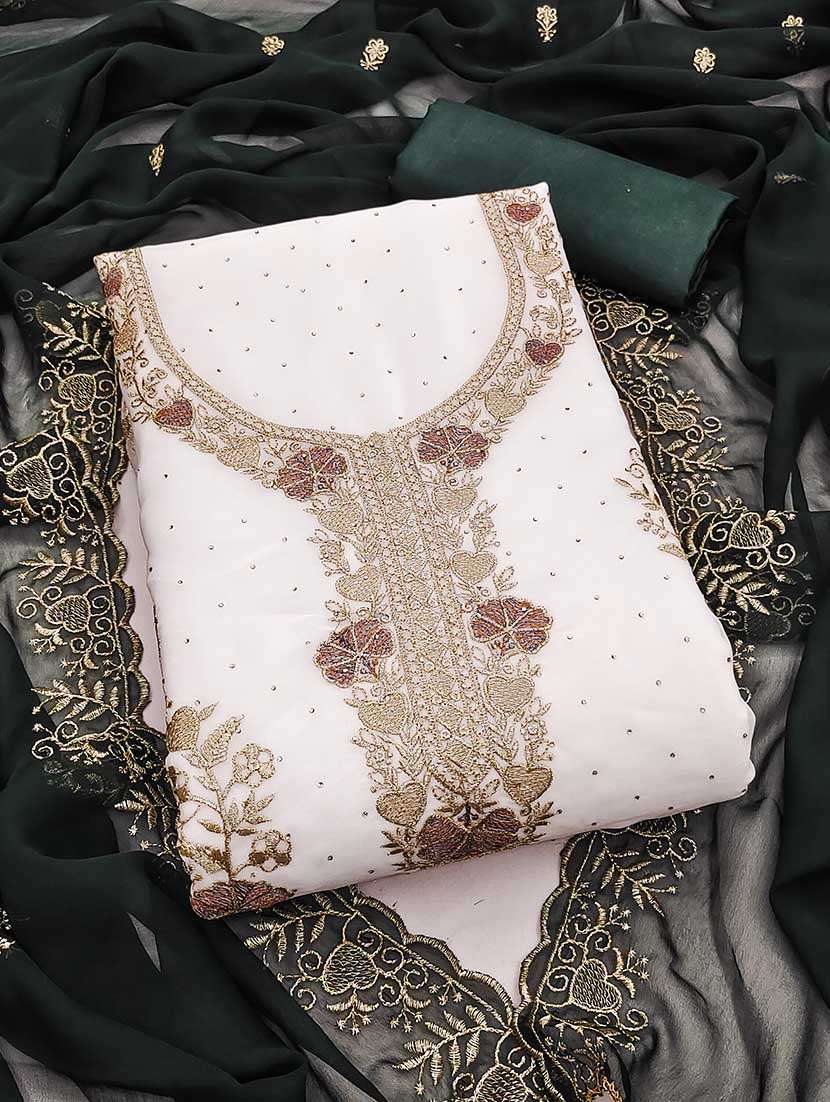 women solid with work unstitched suit set