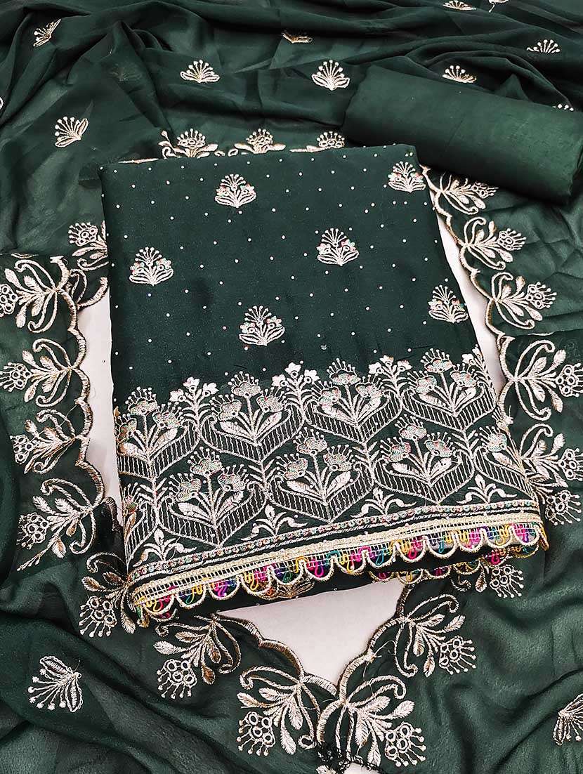 Women Solid With Work Unstitched Suit Set - 22597222 -  Standard Image - 2