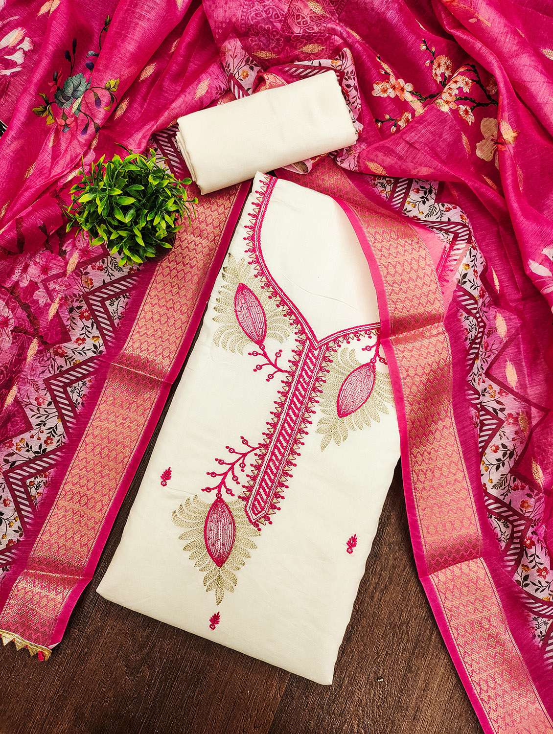 women solid with work unstitched suit set