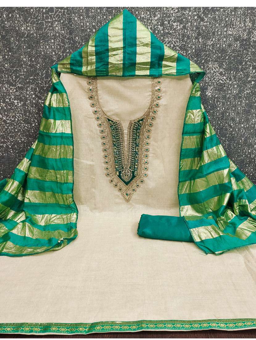 Women Solid With Work Unstitched Suit Set - 22597298 -  Standard Image - 2