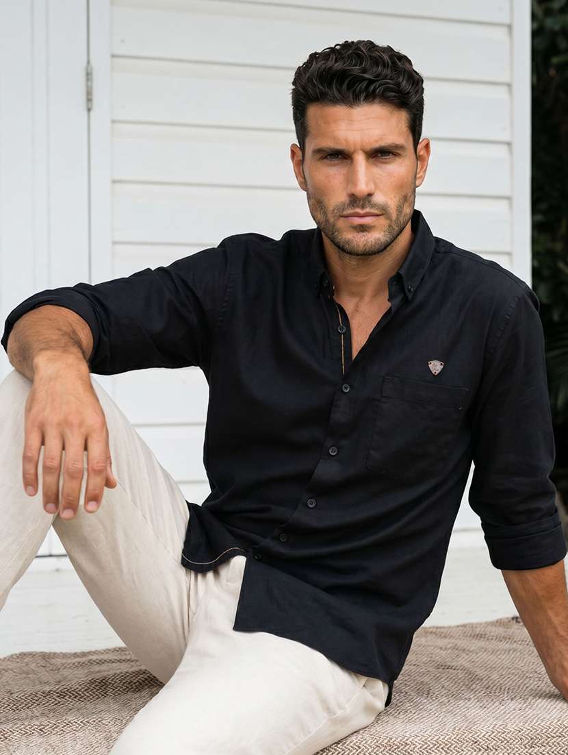 men solid long sleeves regular fit shirt