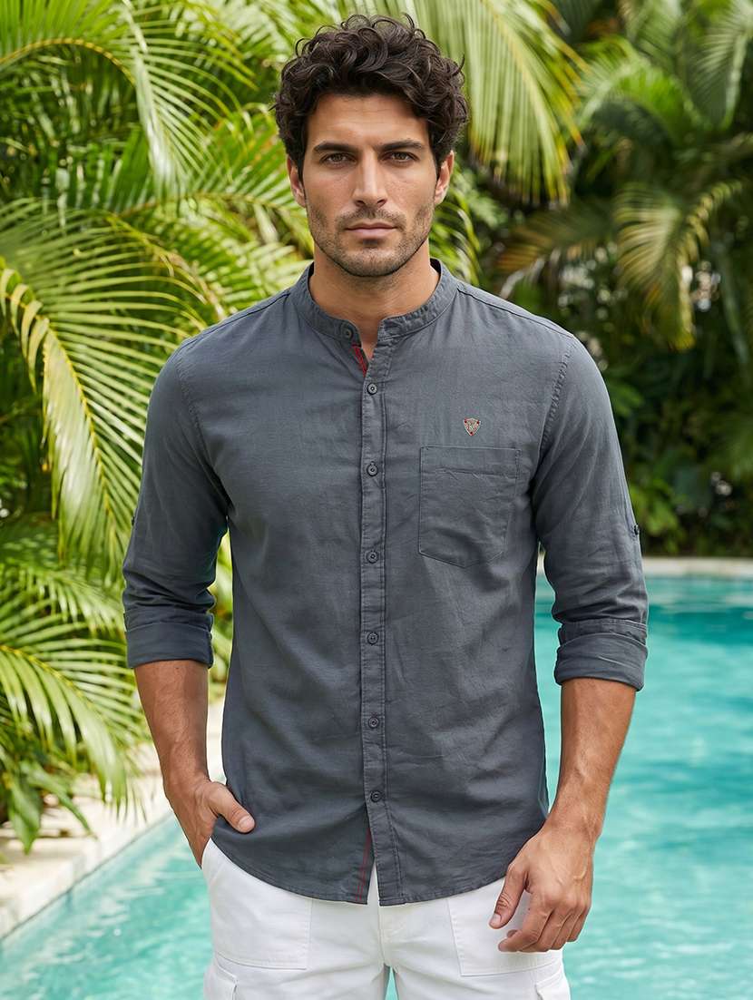 men solid long sleeves regular fit shirt