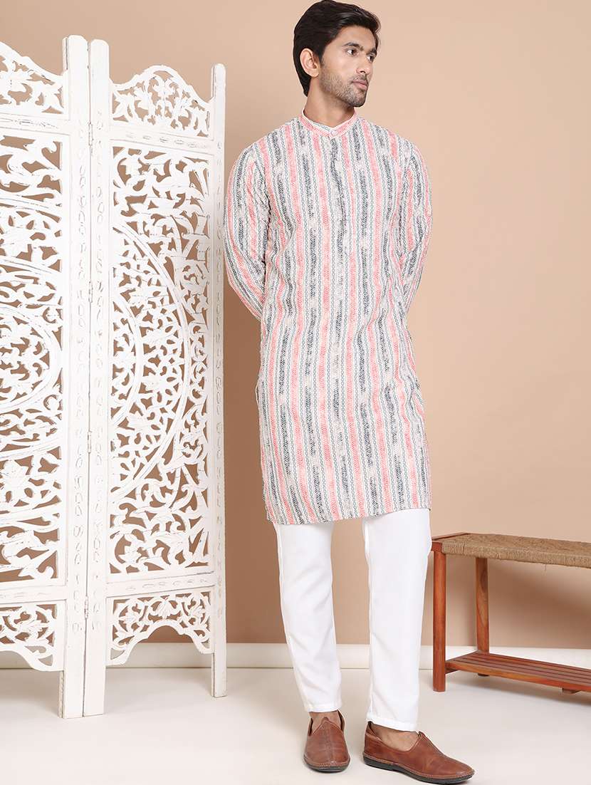 men printed mandarin neck kurta pyjama set - 22597455 -  Standard Image - 2