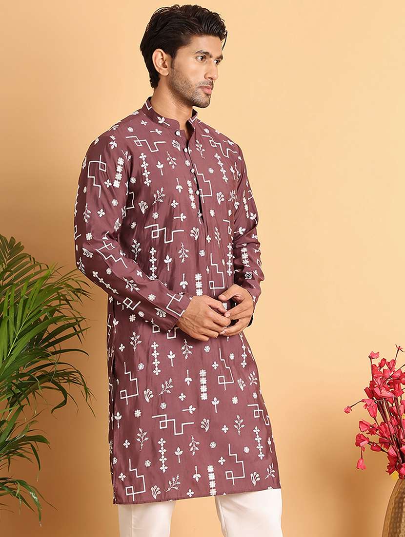 men embroidered mandarin neck long kurta - 22597547 -  Standard Image - 2