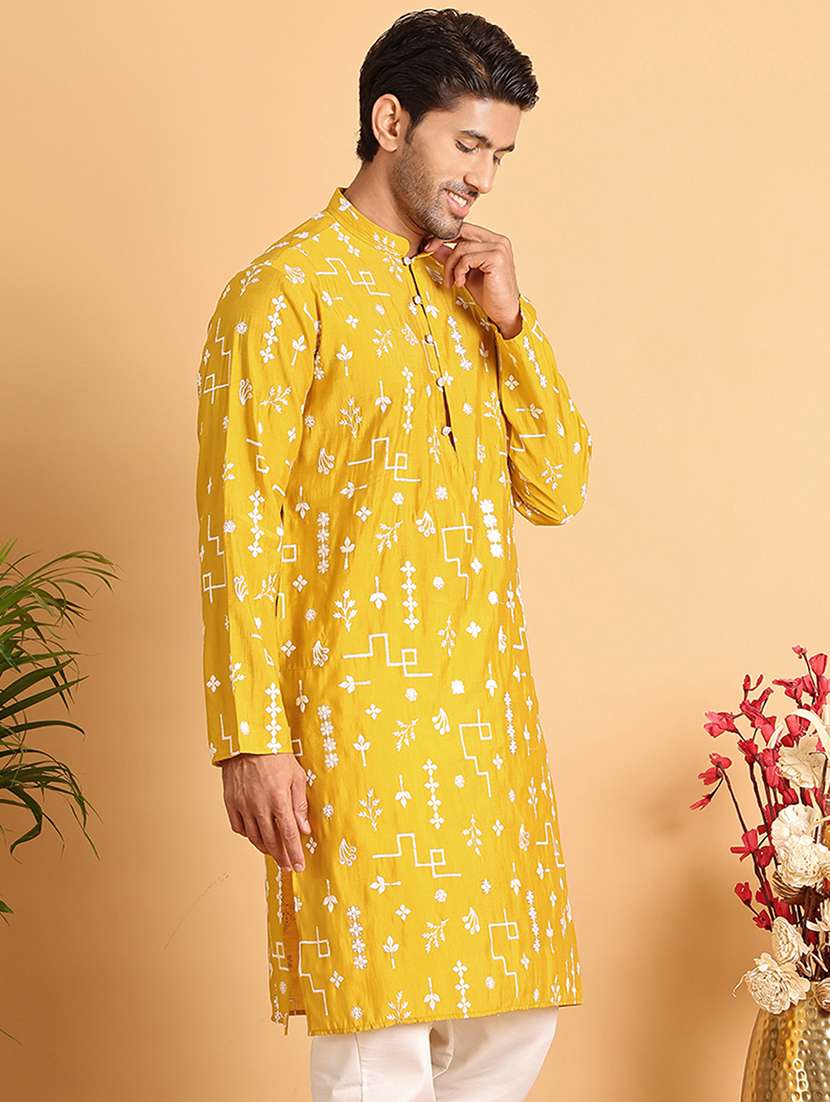 men embroidered mandarin neck long kurta - 22597548 -  Standard Image - 2