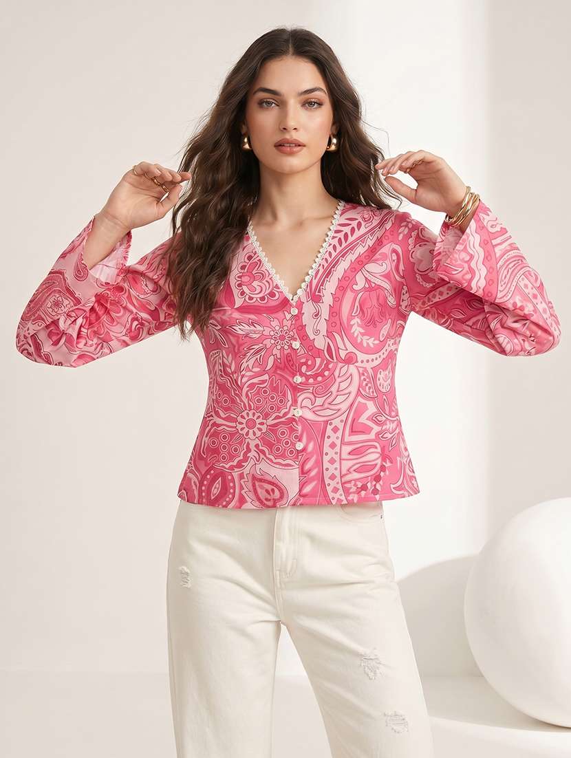 women printed long sleeves regular top