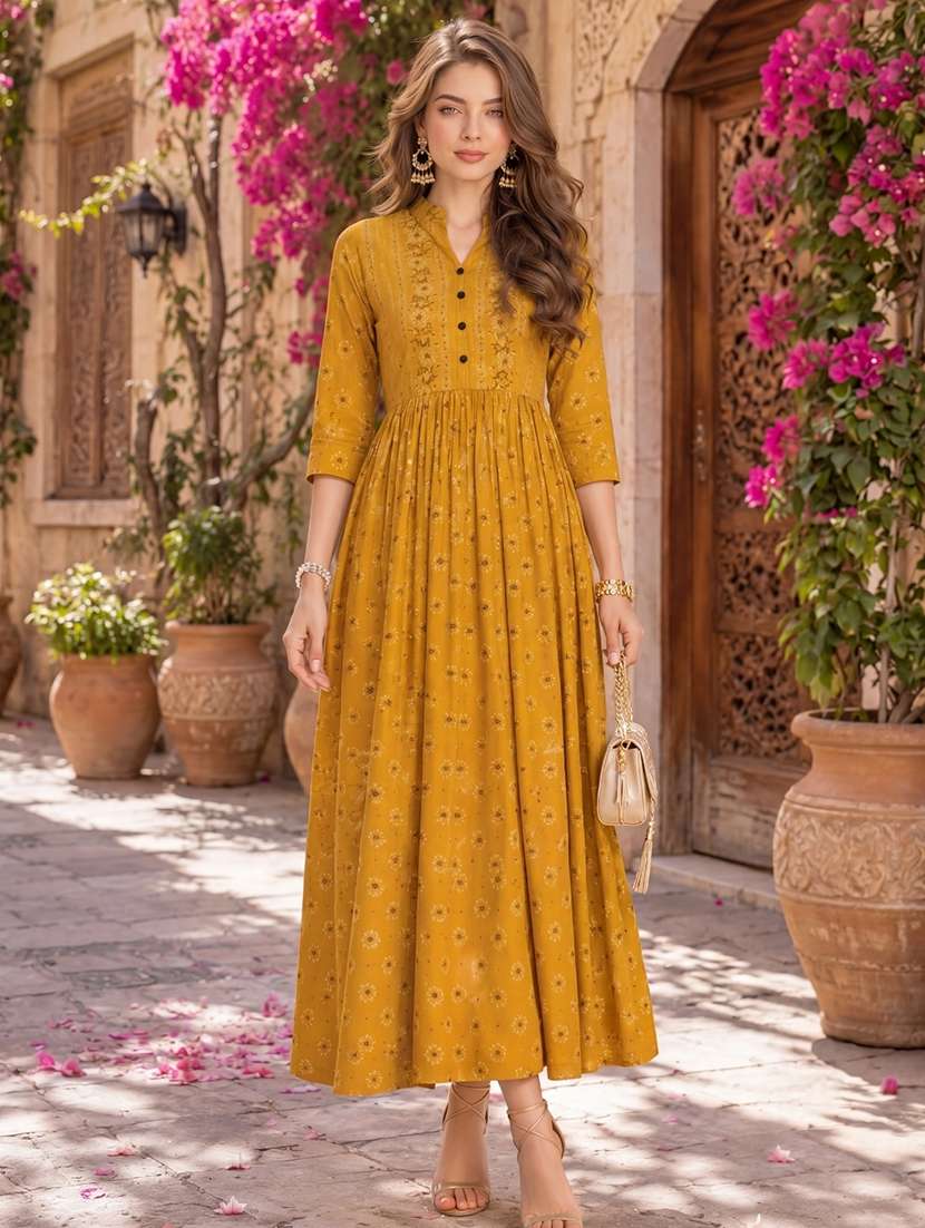 women printed three quarter sleeves anarkali dress - 22598070 -  Standard Image - 2