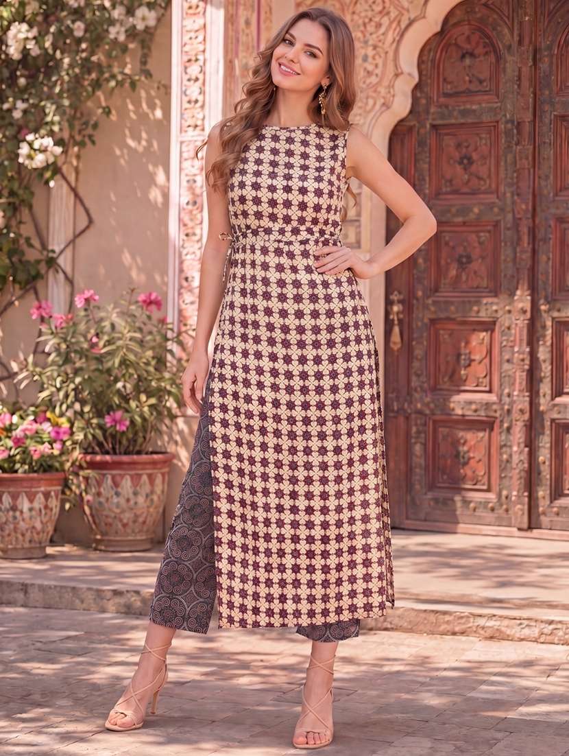 women printed sleeveless straight kurta - 22598071 -  Standard Image - 2